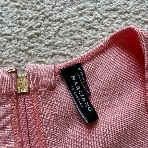 MARCIANO LA Salmon Pink BodyCon BANDAGE Short DRESS Sleeveless Square Neck Sz M - Picture 10 of 16